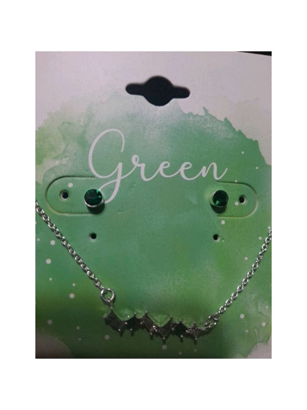 Green Silver Cubic Zirconia Necklace and Earring Set - Picture 4 of 5